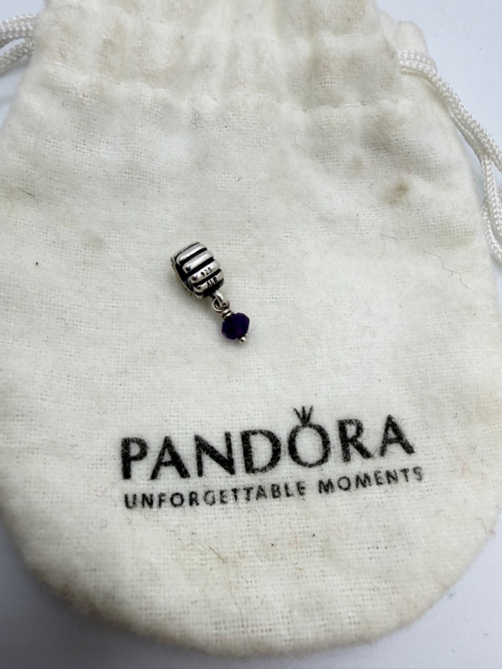 Retired PANDORA dangle 925 charm beads w/ faceted‎ Amethyst - 790166AM, P16